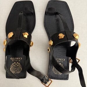 Vince Camuto Leather Toe Loop Sandals Dailette Black US 6.5 M